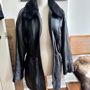 Vintage Daniel Cinched Waist Bomber w Faux Fur Collar